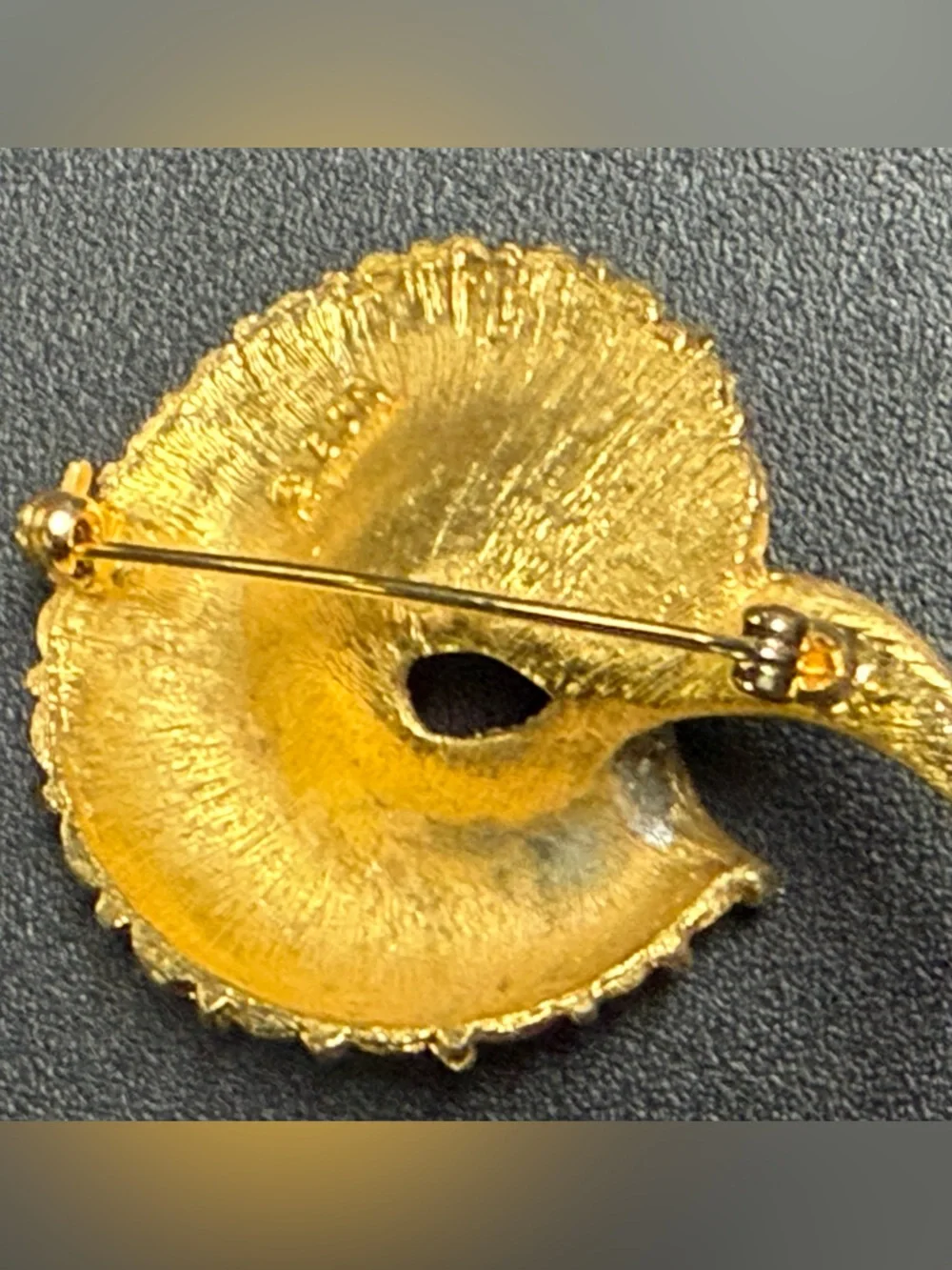 Stunning Vintage Gold-Tone BSK Swirl Brooch with Crystal Accents!